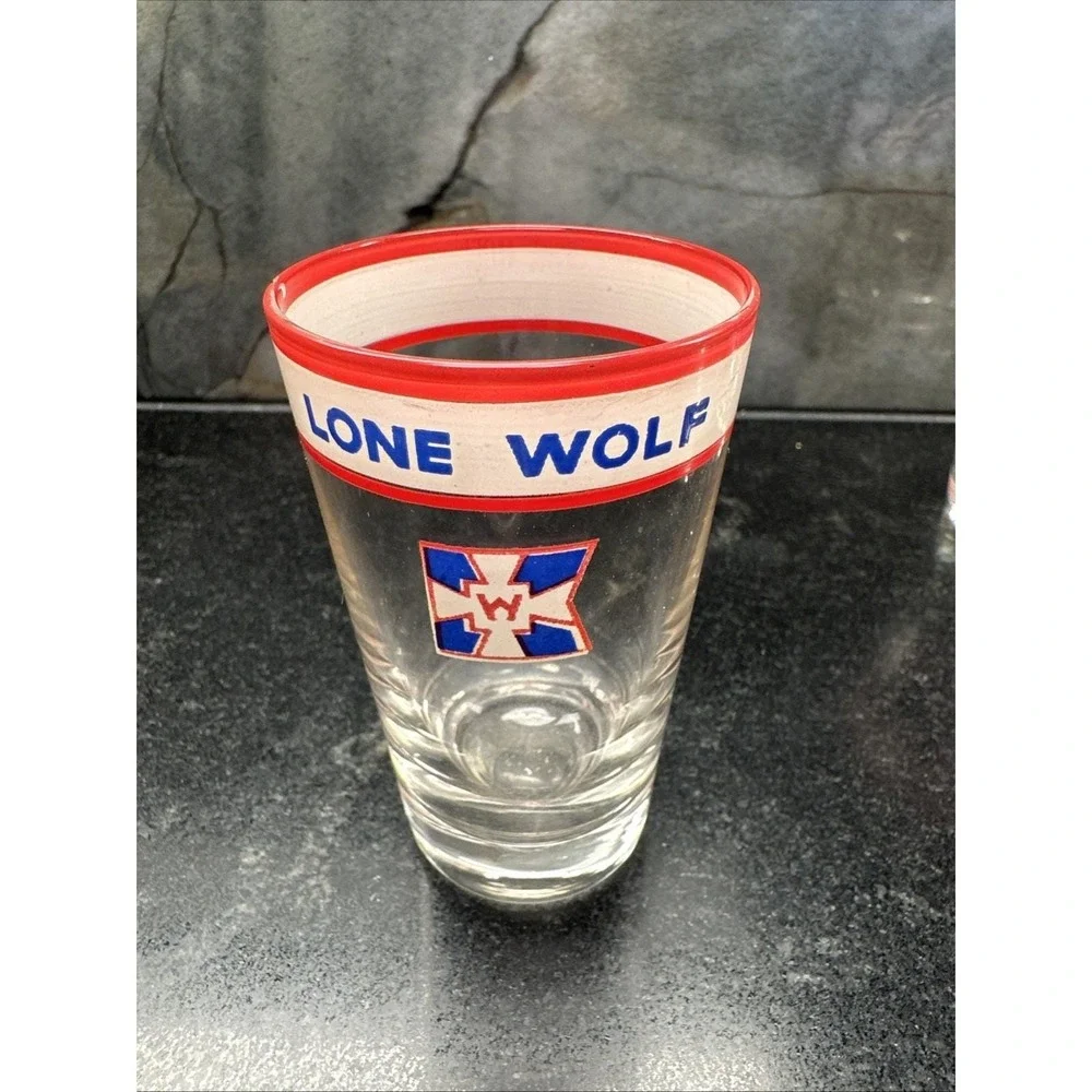 Lone Wolf Vintage Bar Glasses Western Liquors Promotional RARE Rocks Mid Century